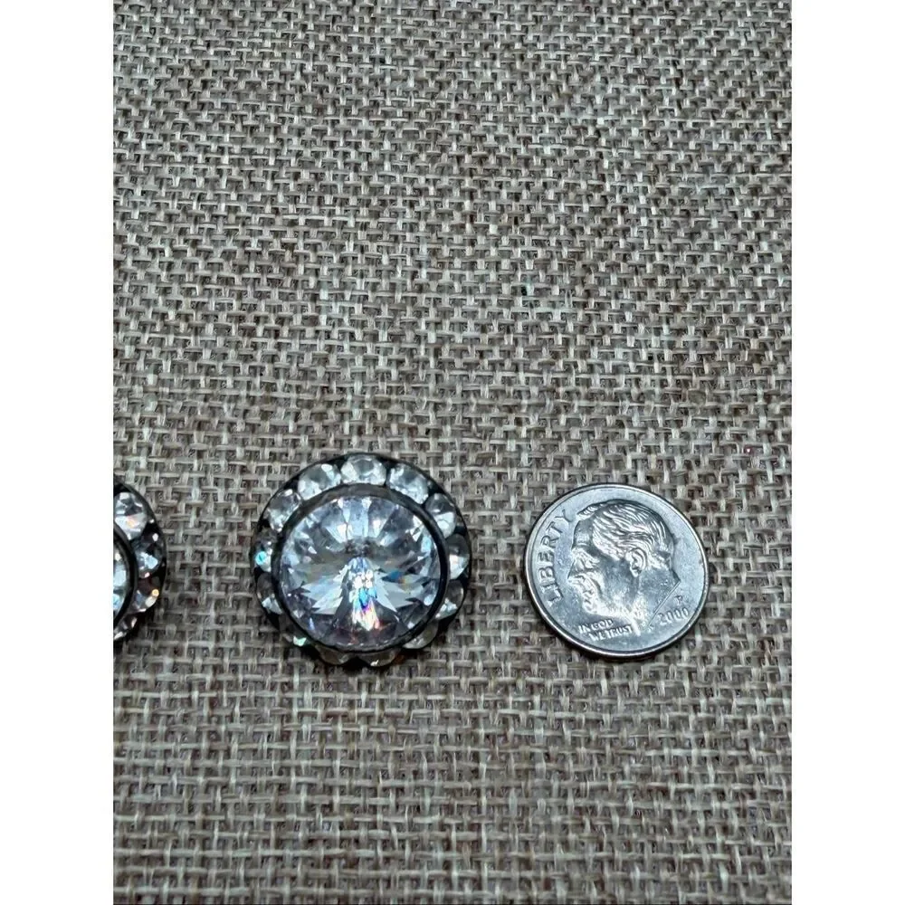 Large Crystal Statement Stud Earrings Round Rhinestone Posts - Picture 5 of 7